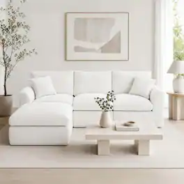 Anysun - Chenille Compressed Freely Combinable Frame-Free Modular Sectional Sofa, Foam Without Springs, Ottoman Included - Milk White