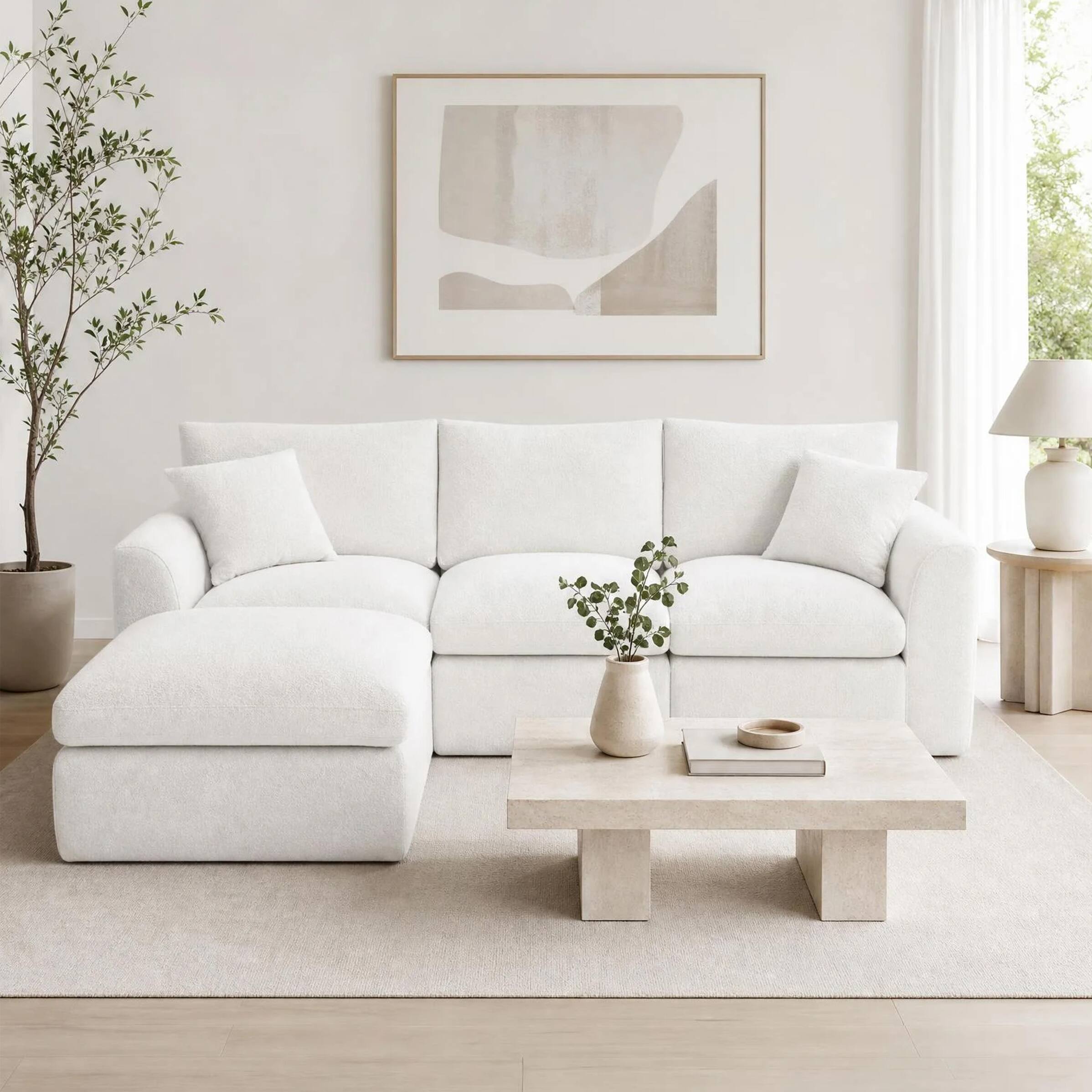 Front. Anysun - Chenille Compressed Freely Combinable Frame-Free Modular Sectional Sofa, Foam Without Springs, Ottoman Included - Milk White.