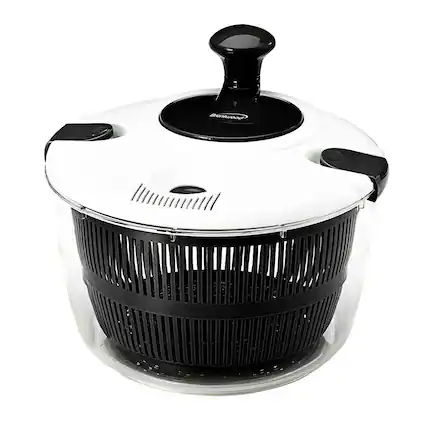 Front. Brentwood - Brentwood 5 Quart Salad Spinner in Black with Serving Bowl.
