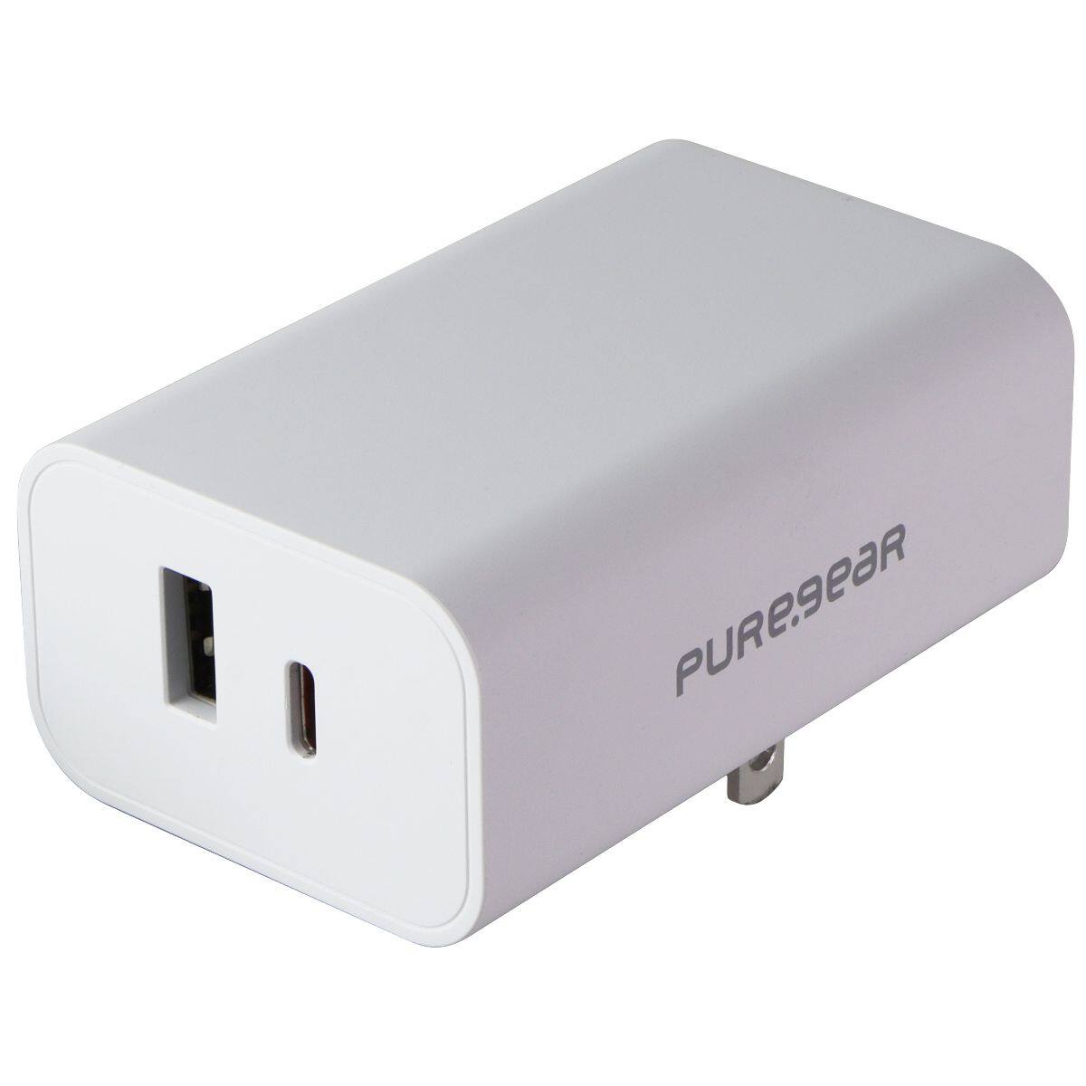 Angle. PureGear - LightSpeed (42W) USB-C and USB-A Wall Charger - 09811PG - White.