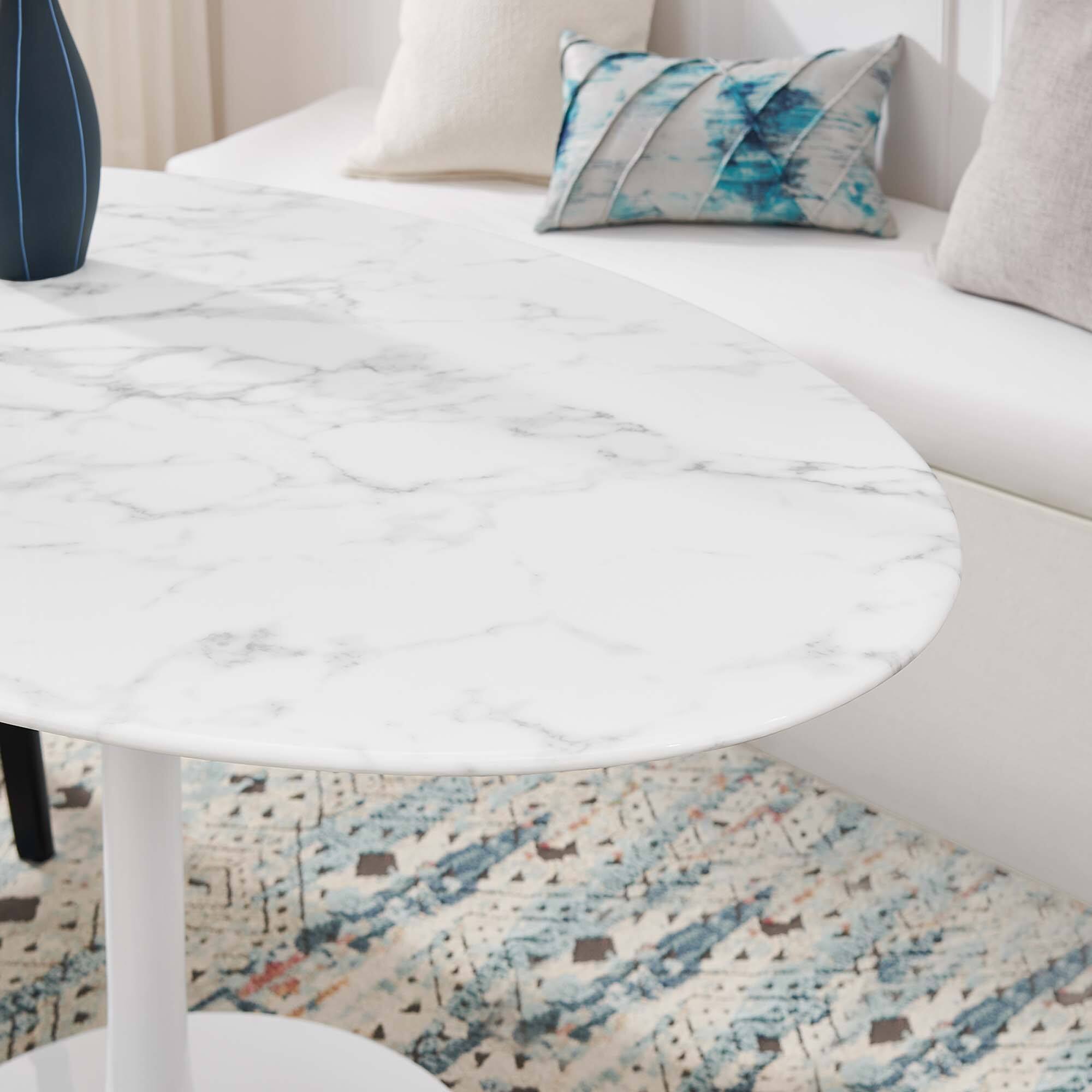Alt View 5. Modway - Lippa 54" Oval Faux Marble Dining Table by Modway - White.
