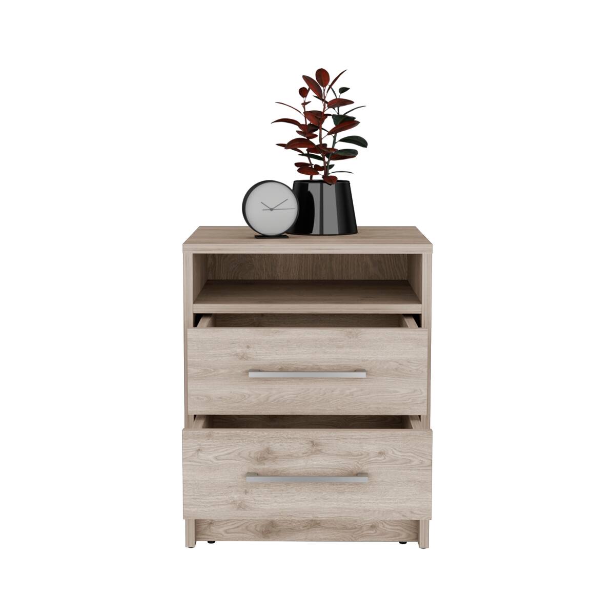 Alt View 2. Loheer - Loheer Light Gray Nightstand with Two Drawers and Open Shelf for Small Spaces - Light Gray.
