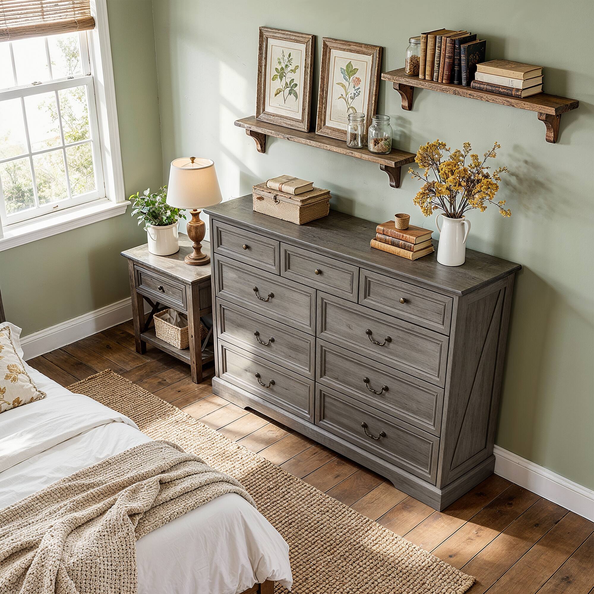 Alt View 5. FUFU&GAGA - Classic 9-Drawer Dresser Chest-Large Bedroom Storage Tower with 3 Small & 6 Large Drawers Clothes Organizer for Bedroom - Distressed gray.