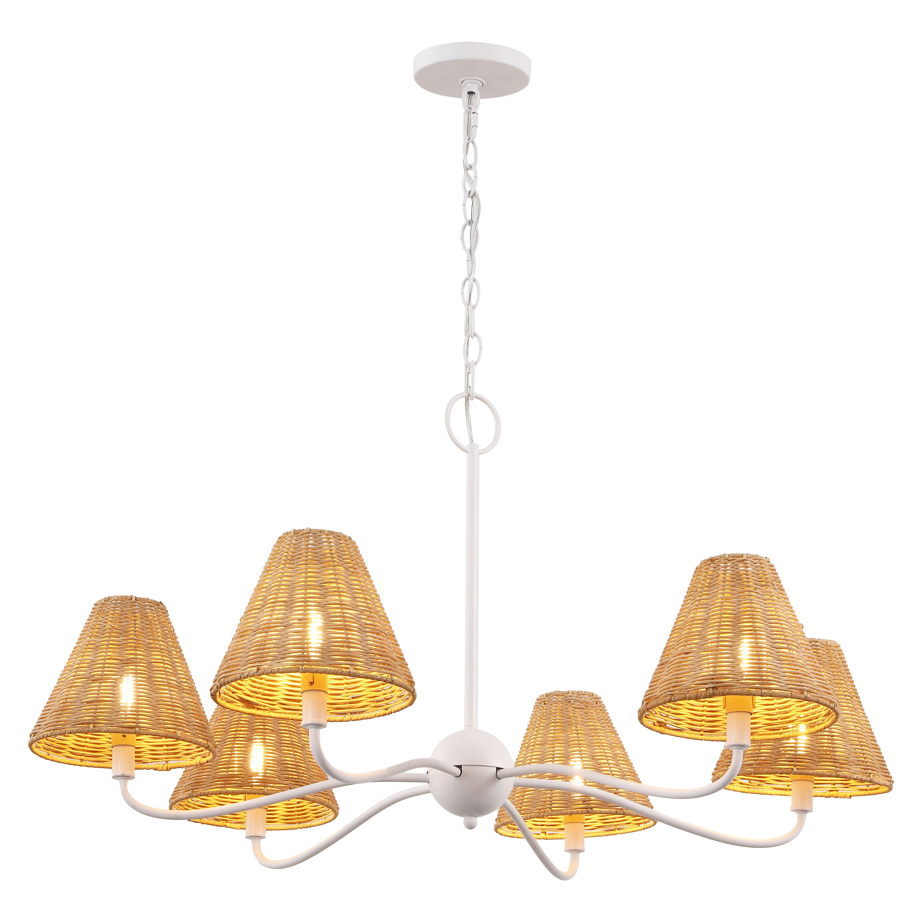 "Jonathan Y - Grady 35"" 6-Light Grand Adjustable Swooping Arm Metal with Hand-Woven Rattan Shades LED Chandelier, /Brown - White" price history on PriceWatchPro
