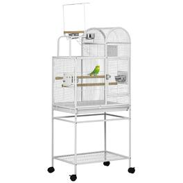 Pawhut - 55" Large Parrot Cage with Toy Hooks Above Top Bird Perch, Tray, Food Cups, Rolling Stand, for Cockatiels, Parakeets