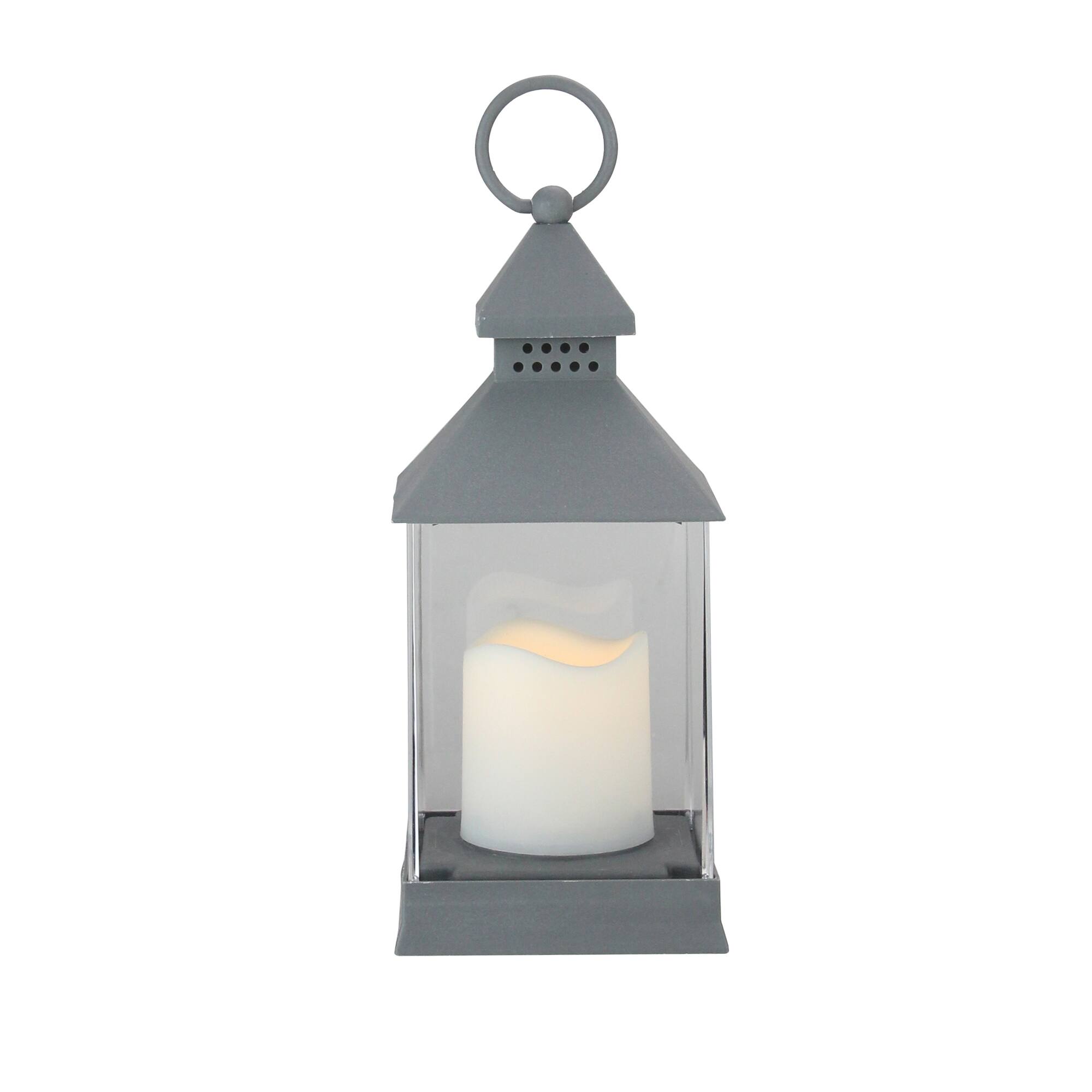 Front. Northlight - Candle Lantern with Flameless LED Candle Decor - 9.5" - Gray - Gray.