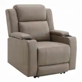 Manhattan Lane - Jeja Power Motion Recliner Chair with Storage, Faux Camel Leather - Gray