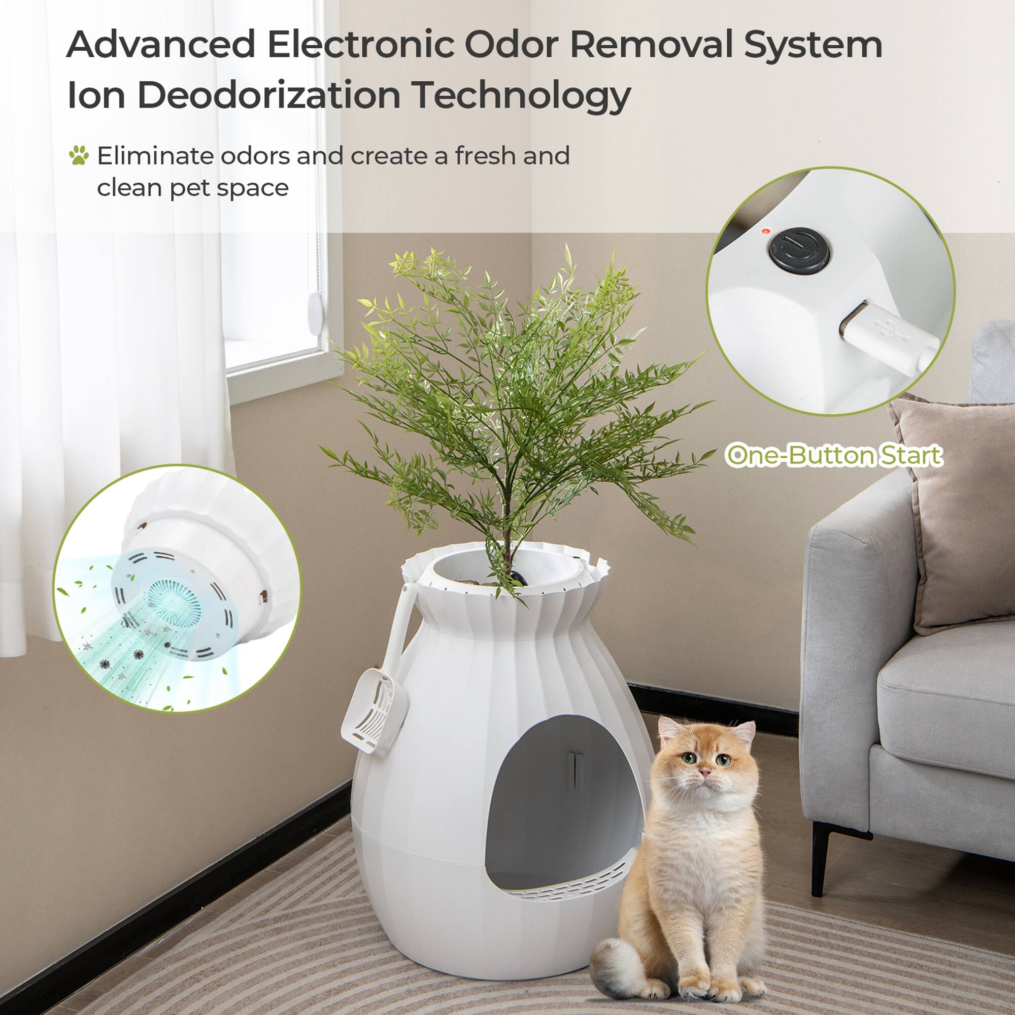 Advanced Electronic Odor Removal System  
Ion Deodorization Technology  

Eliminate odors and create a fresh and clean pet space  

One-Button Start