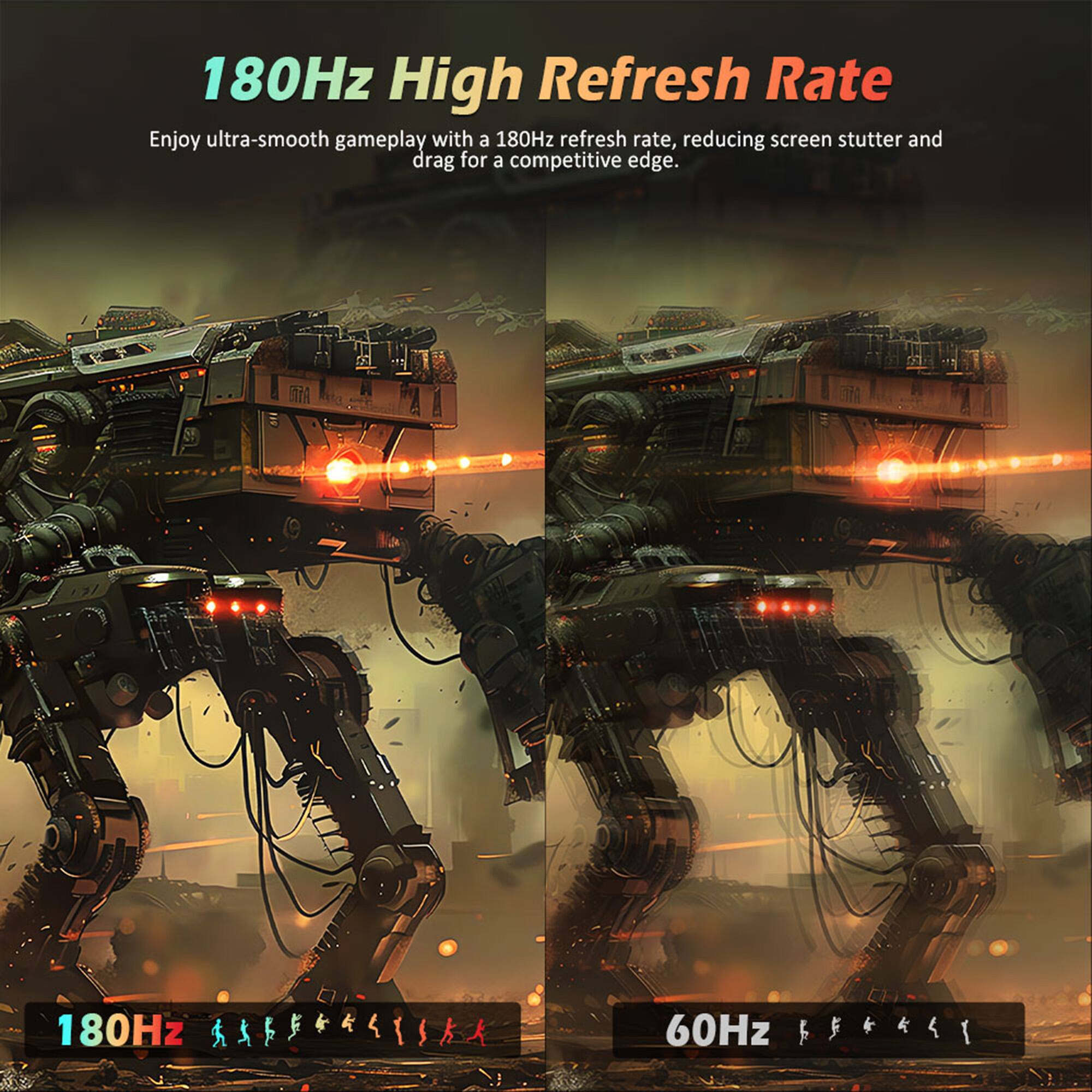 180Hz High Refresh Rate: Enjoy ultra-smooth gameplay with a 180Hz refresh rate, reducing screen stutter and drag for a competitive edge. 180Hz 1 60Hz