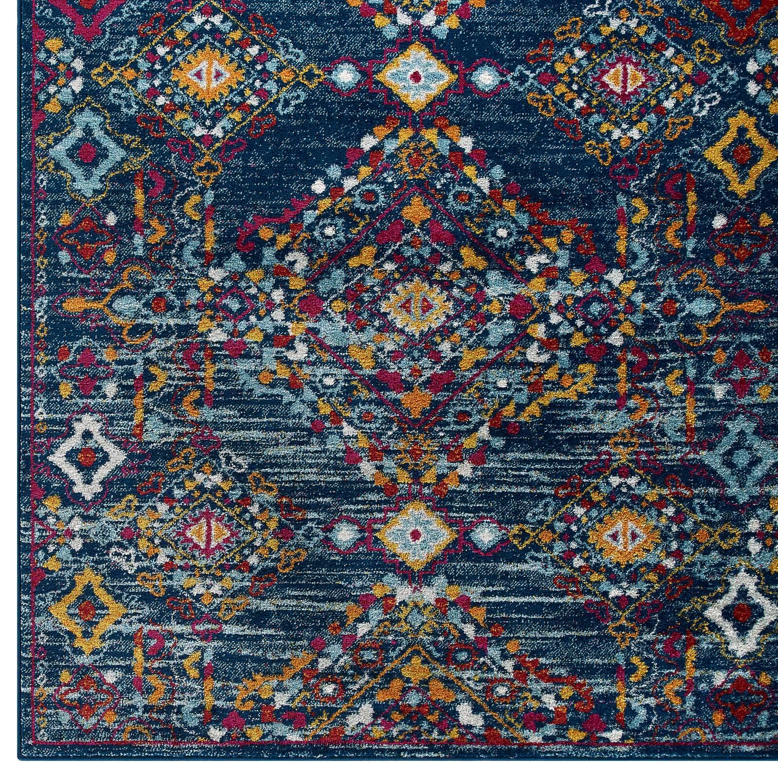 Alt View 2. Modway - Entourage Khalida Distressed Floral Lattice Area Rug - Blue Orange Yellow Red.