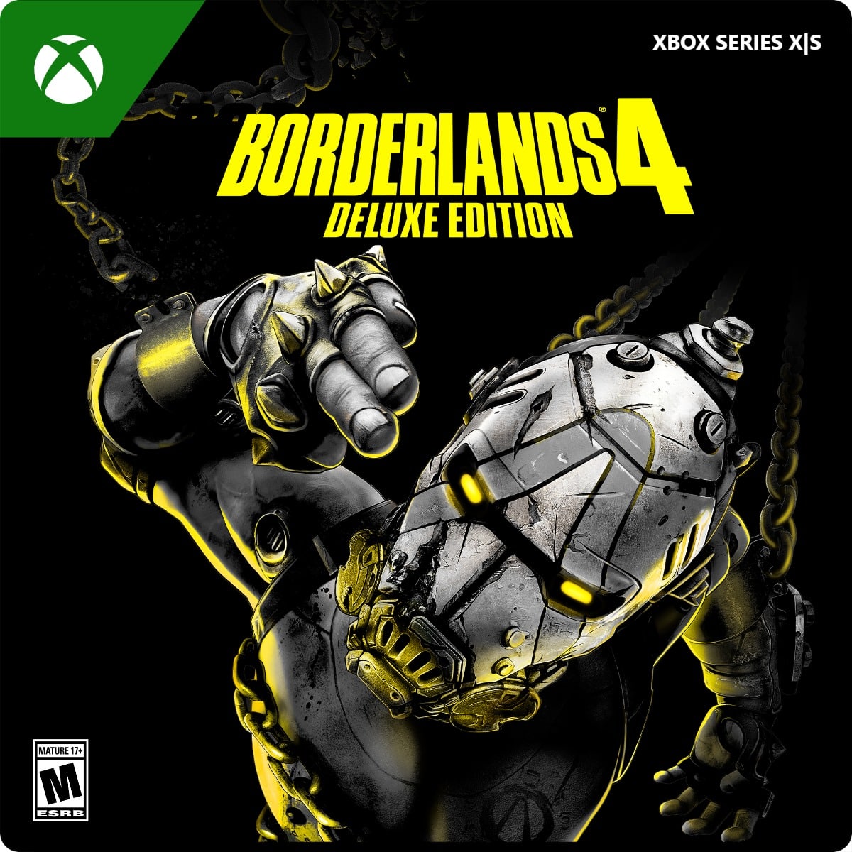 The corrected text is: "Borderlands 4 Deluxe Edition, Xbox Series X|S, Mature 17+, ESRB."