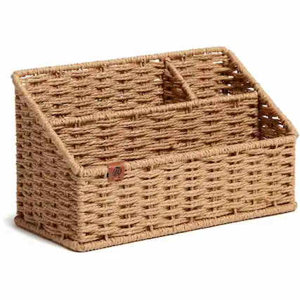 Front. U Brands - U Brands Woven All in 1 Desk Organizer 3 Compartment 5.70" x 10.20" x 4.90" Sturdy Brown - Brown.