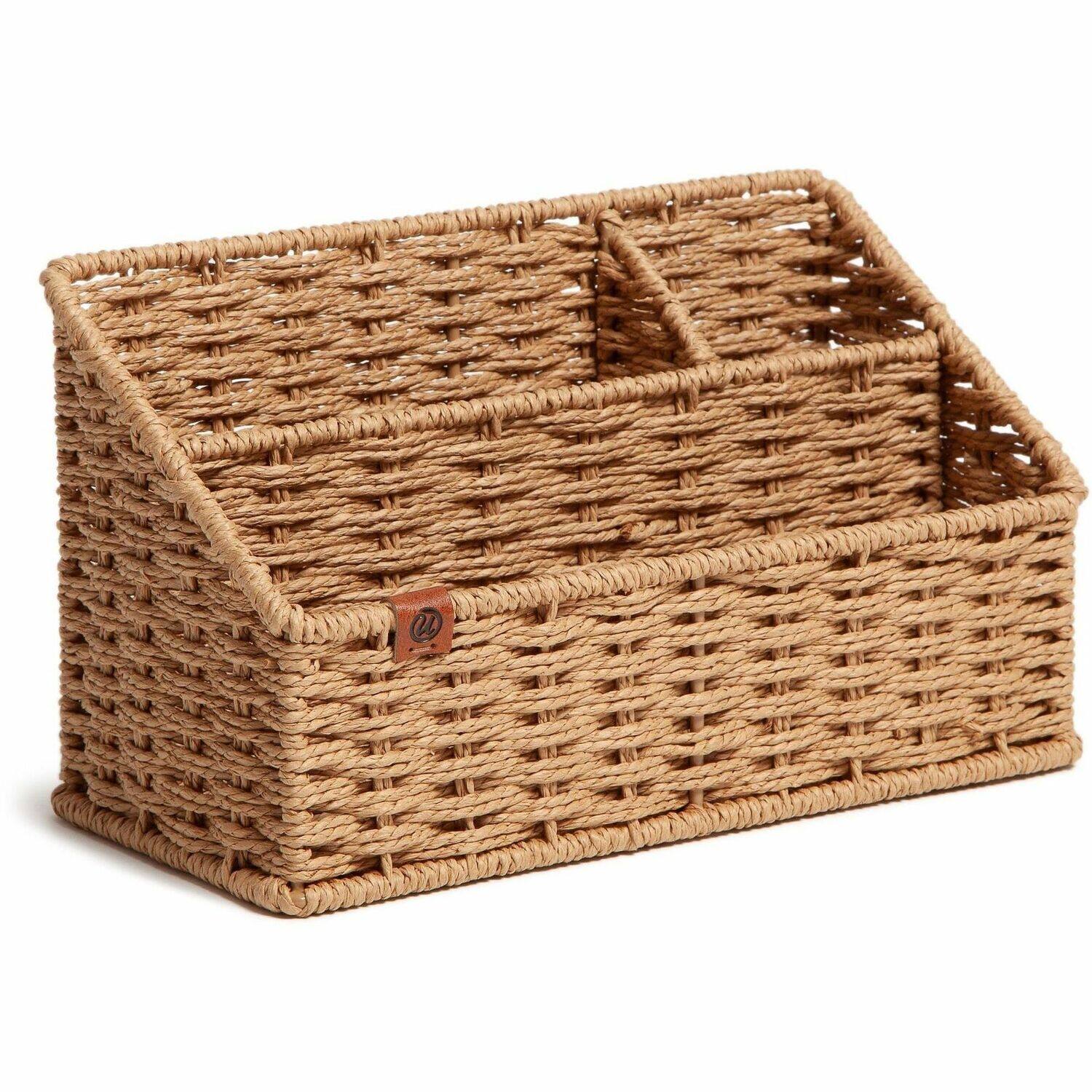 Front. U Brands - U Brands Woven All in 1 Desk Organizer 3 Compartment 5.70" x 10.20" x 4.90" Sturdy Brown - Brown.