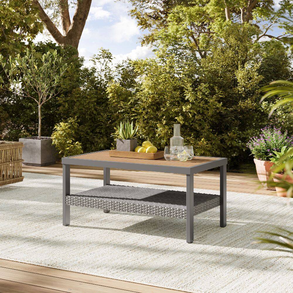 Left. Songmics Home - Patio Coffee Table with Storage - Gray.