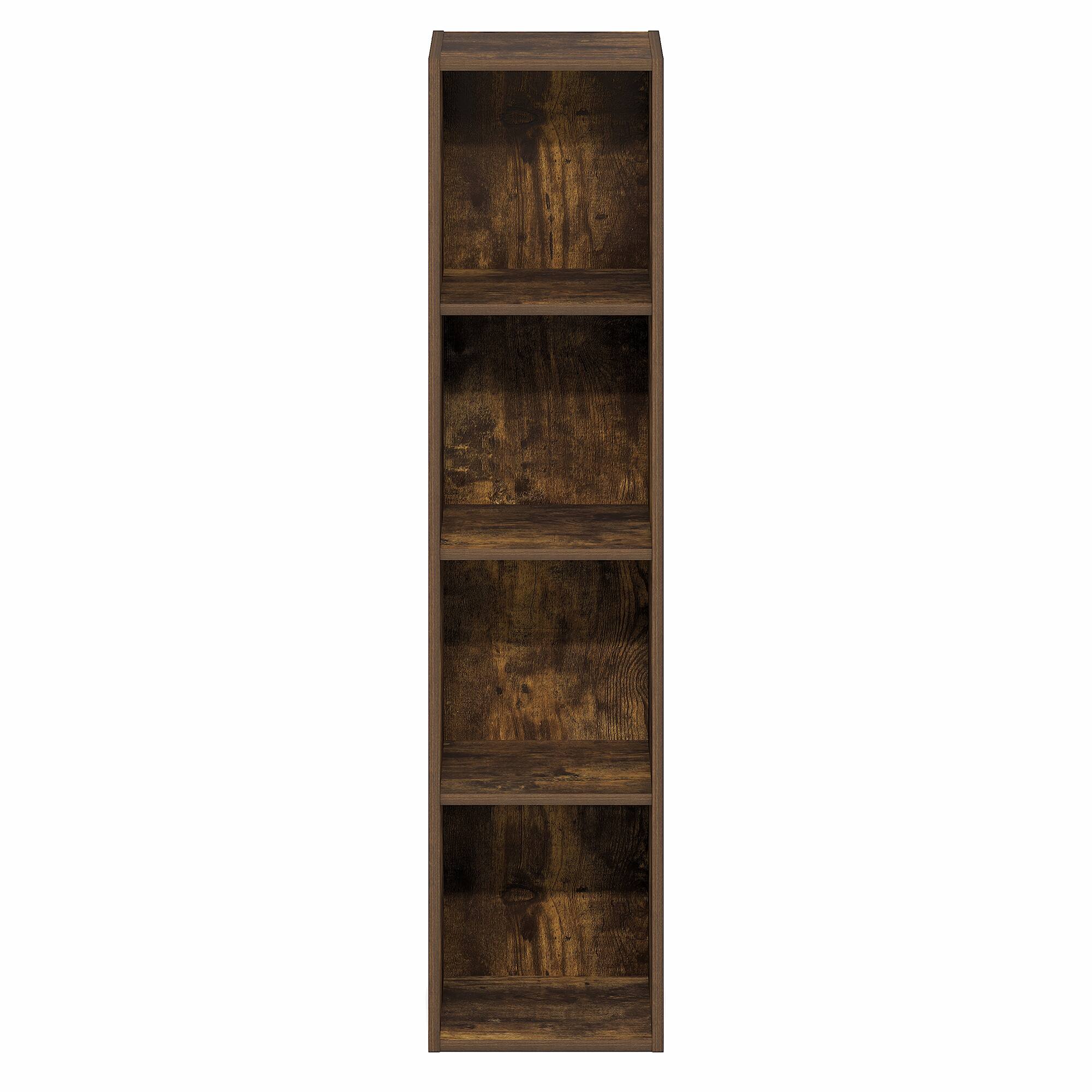 Alt View 6. Furinno - FULDA Book Shelf, 4-Tier Narrow Bookshelf, Standing Bookcase with 10-In Width Storage Shelf, 9.3 x 9.8 x 41.6 - Amber Pine.