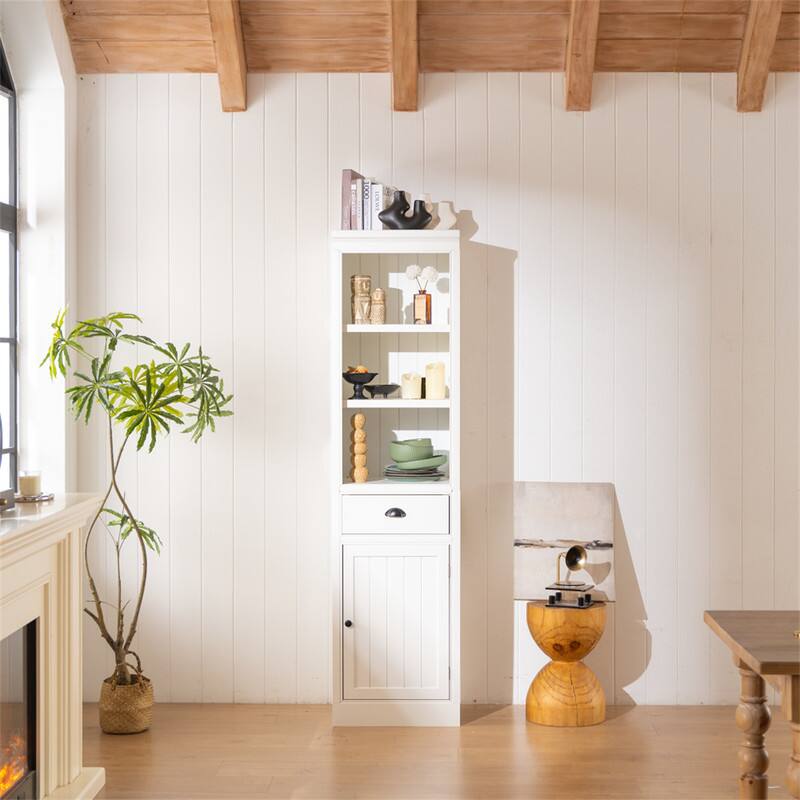 Alt View 1. HTUTWOO - 75'' Freestanding Display Bookshelf – Farmhouse Bookcase with Storage & Cabinet, Wooden Organizer Pantry for Home - White.