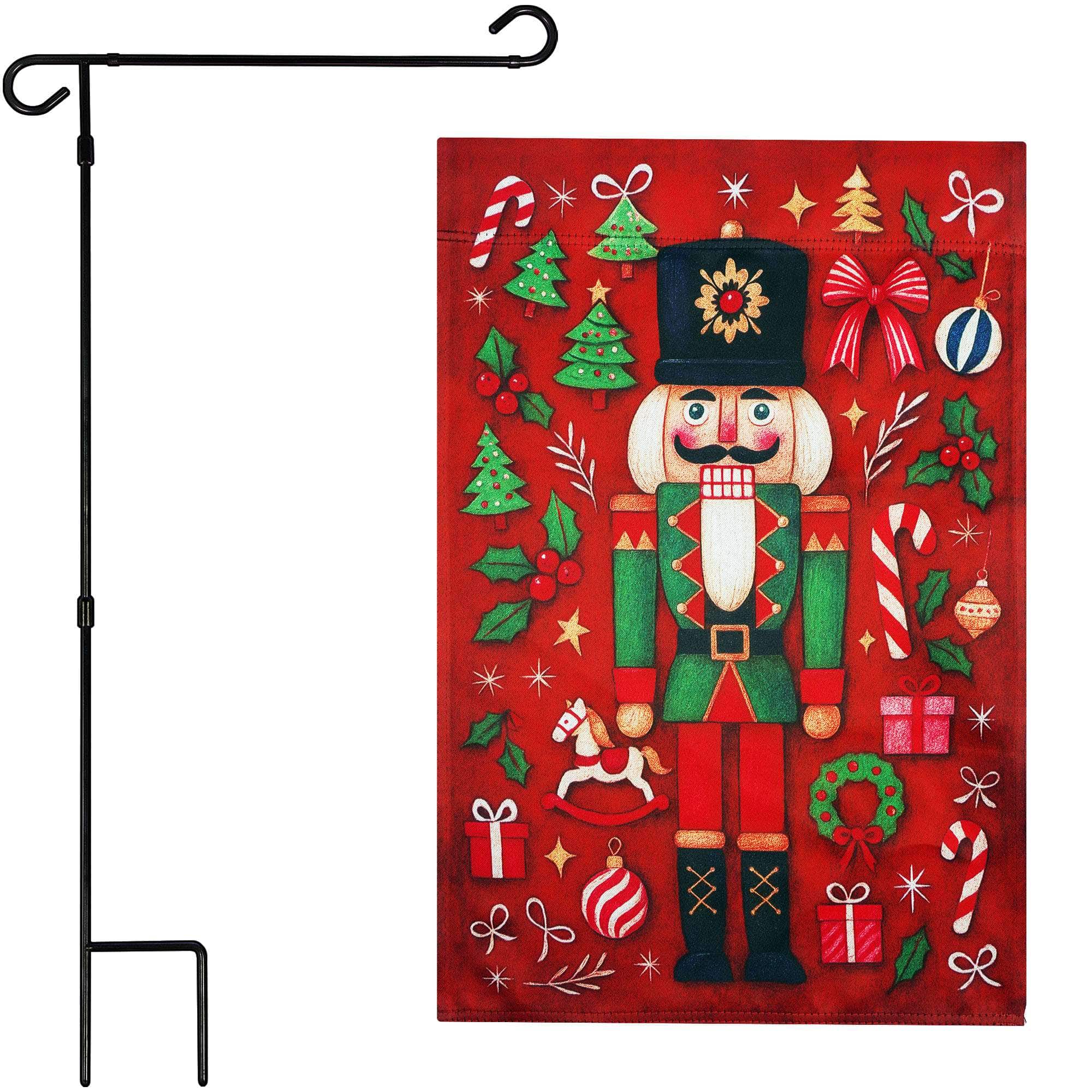 G128 - 36x16IN Garden Flag Stand & 12x18 Christmas Nutcracker Flag Kit - Black