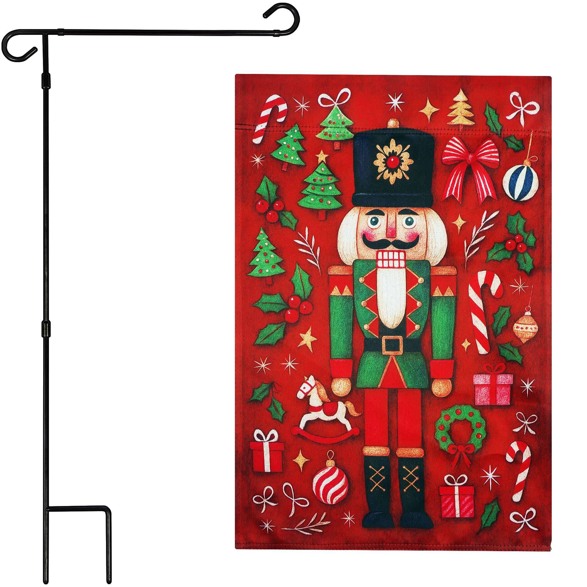 Front. G128 - G128 36x16IN Garden Flag Stand & 12x18 Christmas Nutcracker Flag Kit - Black.