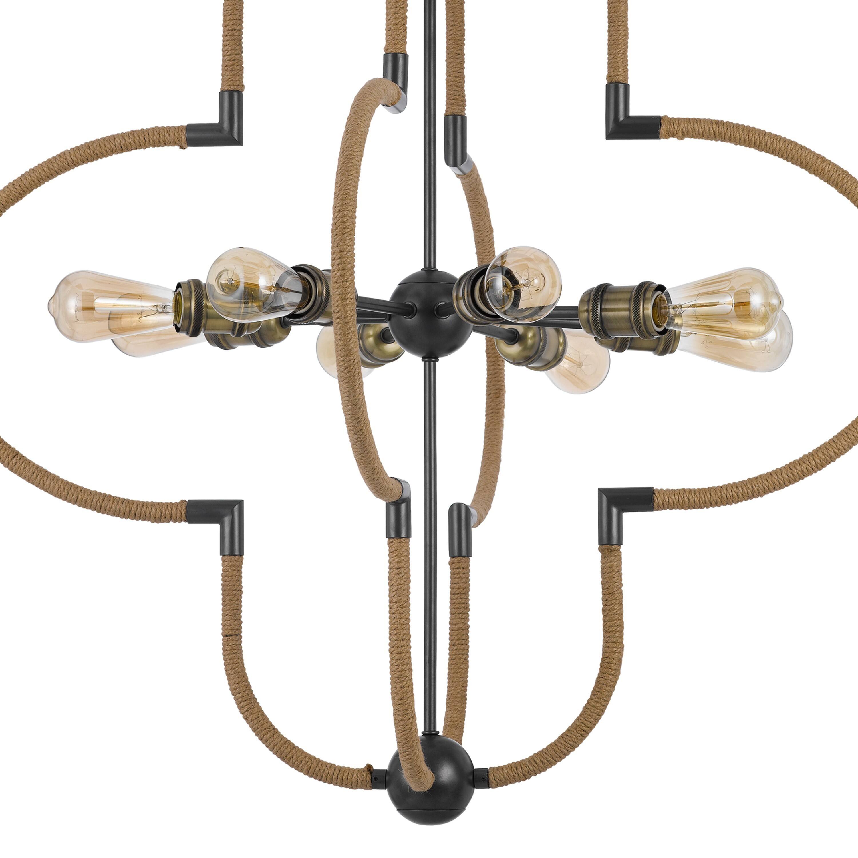 Back. Manhattan Lane - Gemo 36 Inch Chandelier, Crossed Clover Design - Brown, Black, Brass.