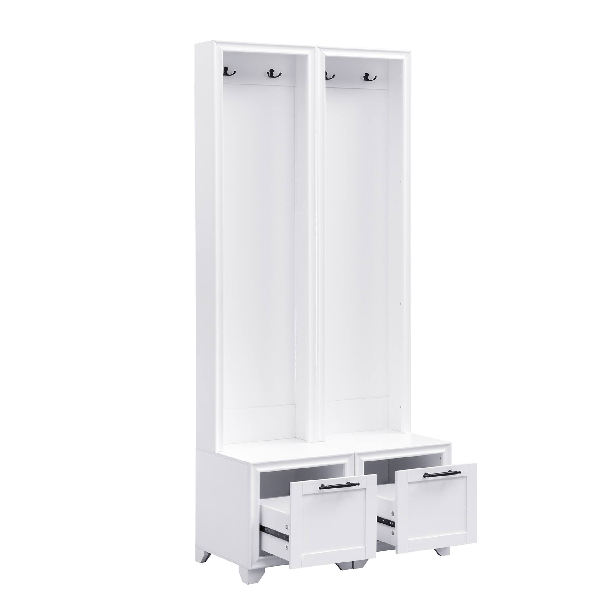 Alt View 6. GOODSILO - Elegant Free Standing Hall Tree Set of 2, Multifunctional Entryway Coat Rack with Seating Bench and Storage Drawers - White.