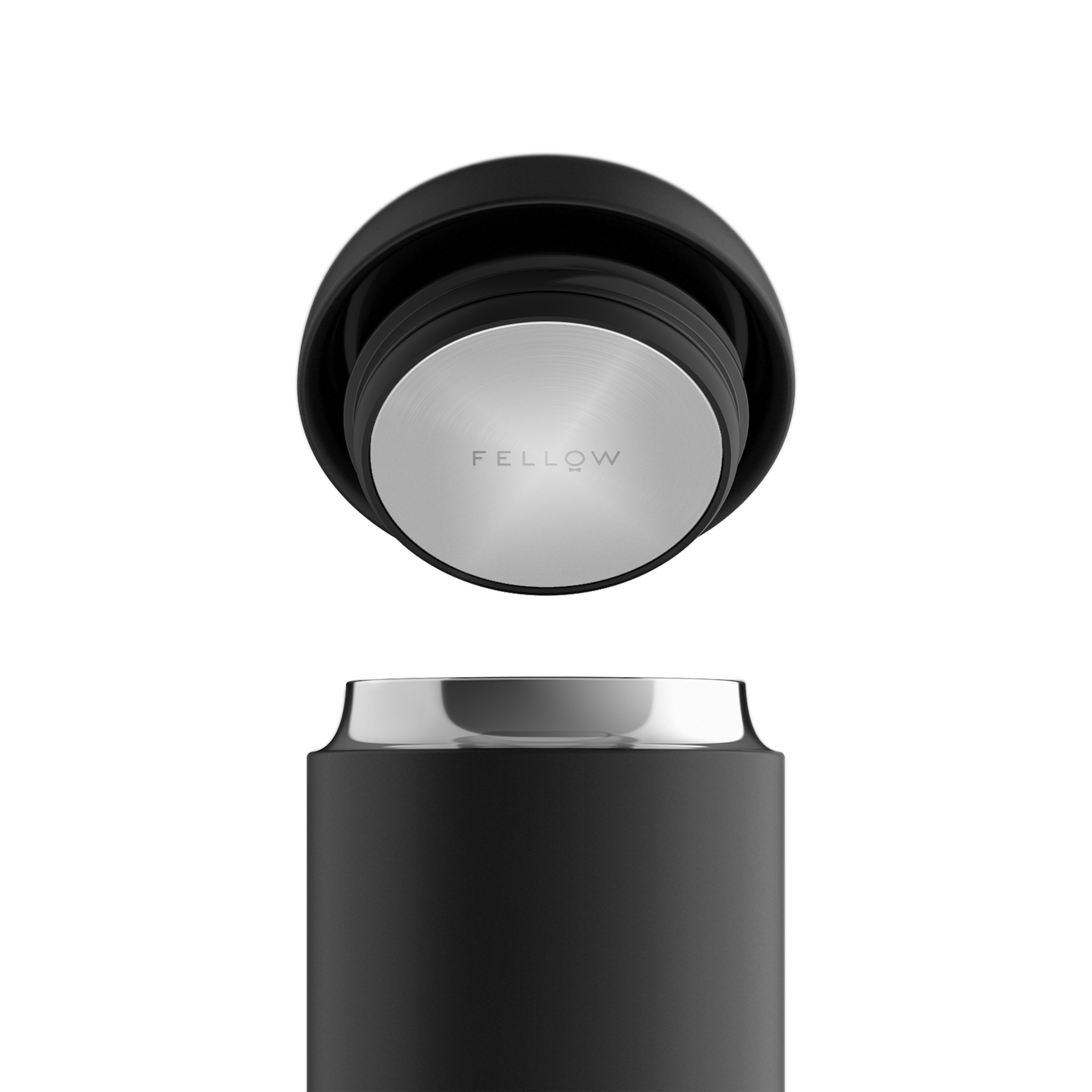 Alt View 1. Fellow - Carter Wide Mug made of 18/8 stainless steel, with a BPA-free plastic lid, & inner ceramic coating, 16oz - Matte Black.