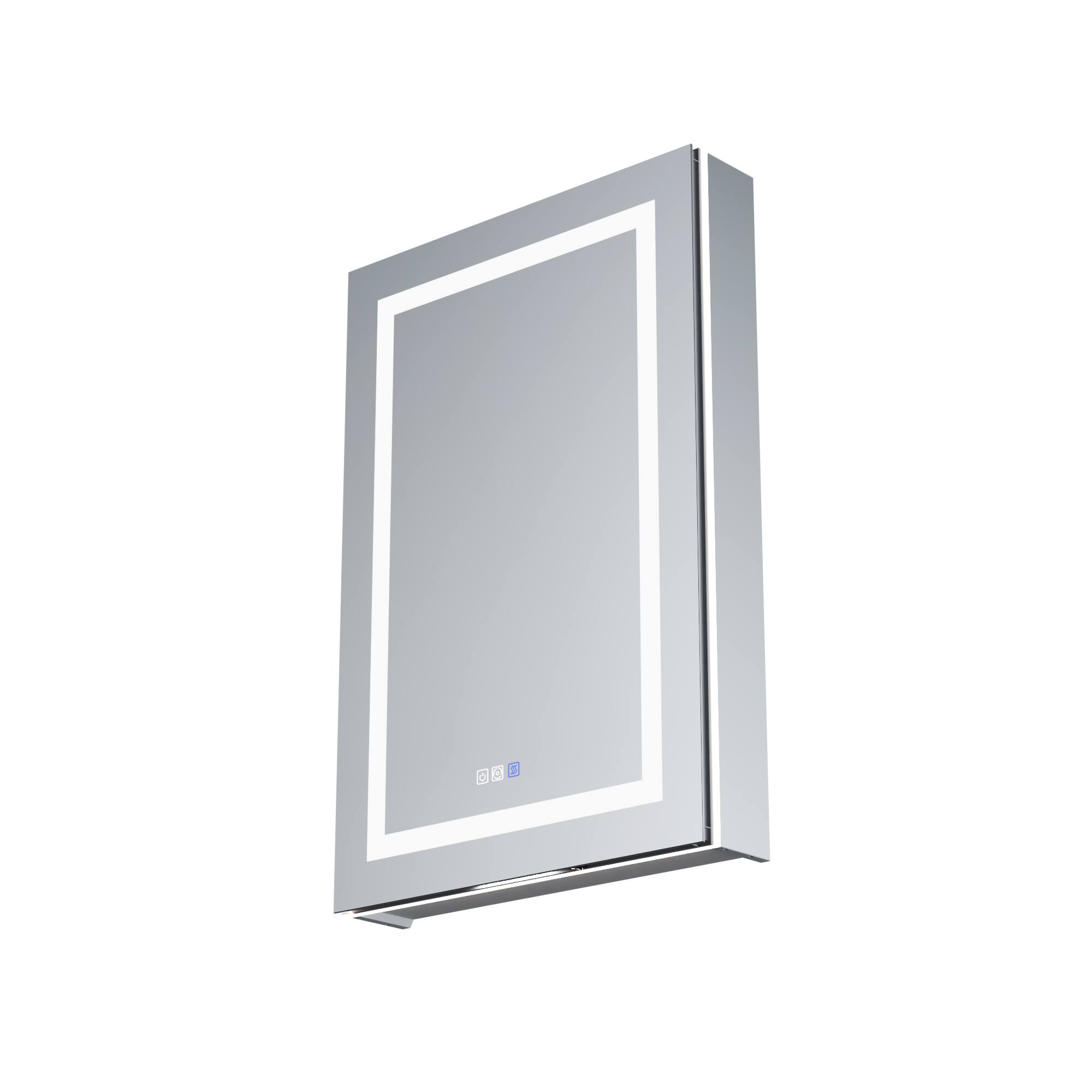 Left. TinyHomie - Smart LED Medicine Cabinet with GFCI Outlet and Blum Hinges 24x36in Stepless Dimming and Anti-Fog Integrated Design - Silver.