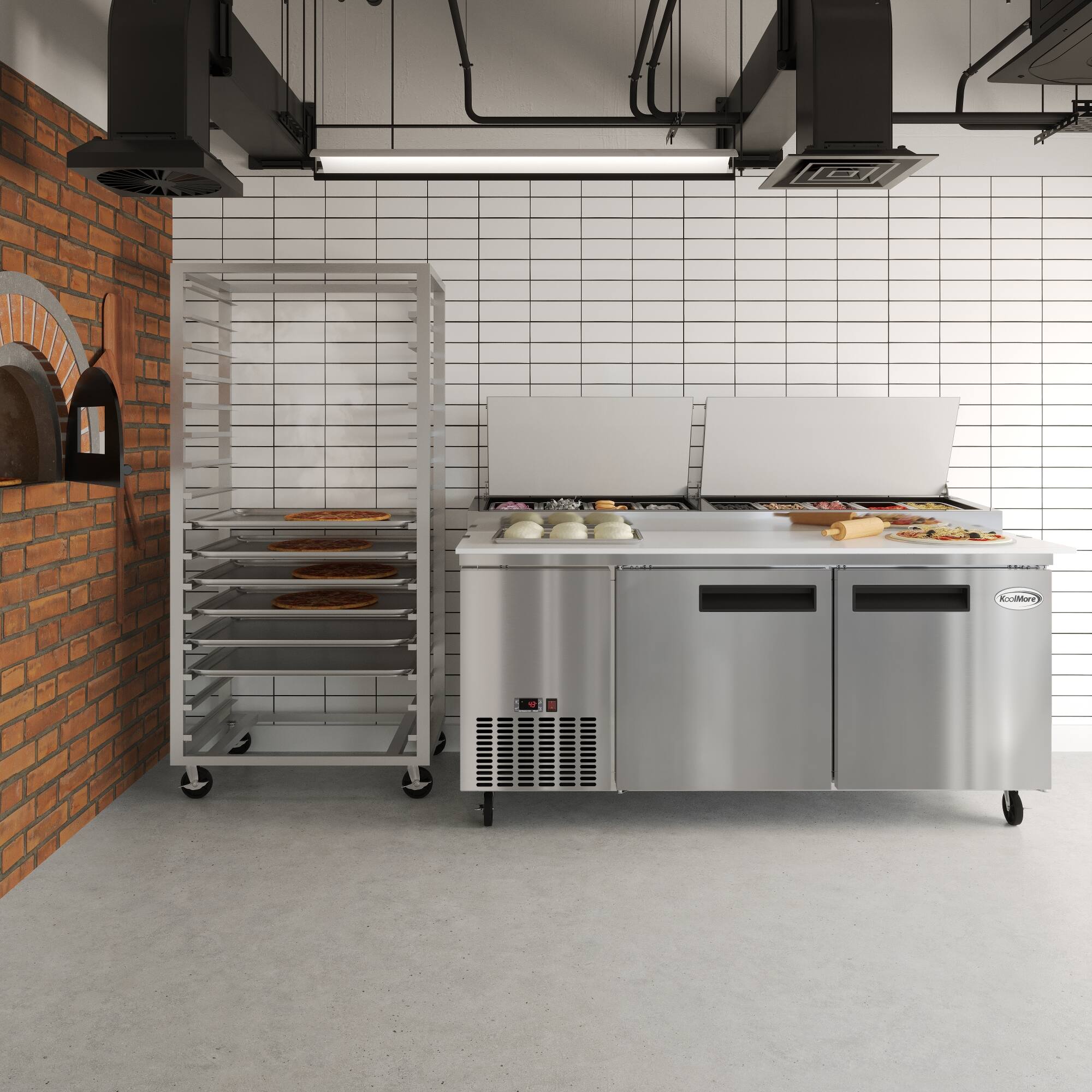 Alt View 4. Koolmore - 71 in. Two Door Commercial Pizza Prep Refrigerator in Stainless-Steel (KM-RPPS-2DSS) - Stainless-Steel.