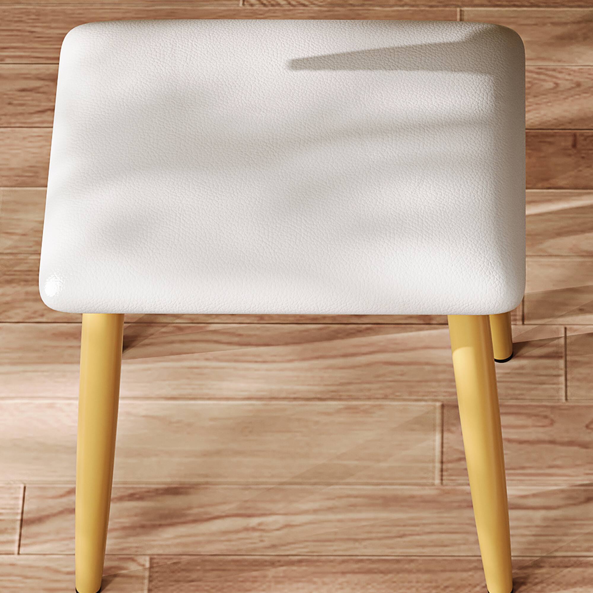 Angle. GOODSILO - Elegant 7-Drawer Vanity Desk with LED Mirror and Jewelry Storage, Fluted Makeup Table and Comfortable Stool - Yellow Brown.