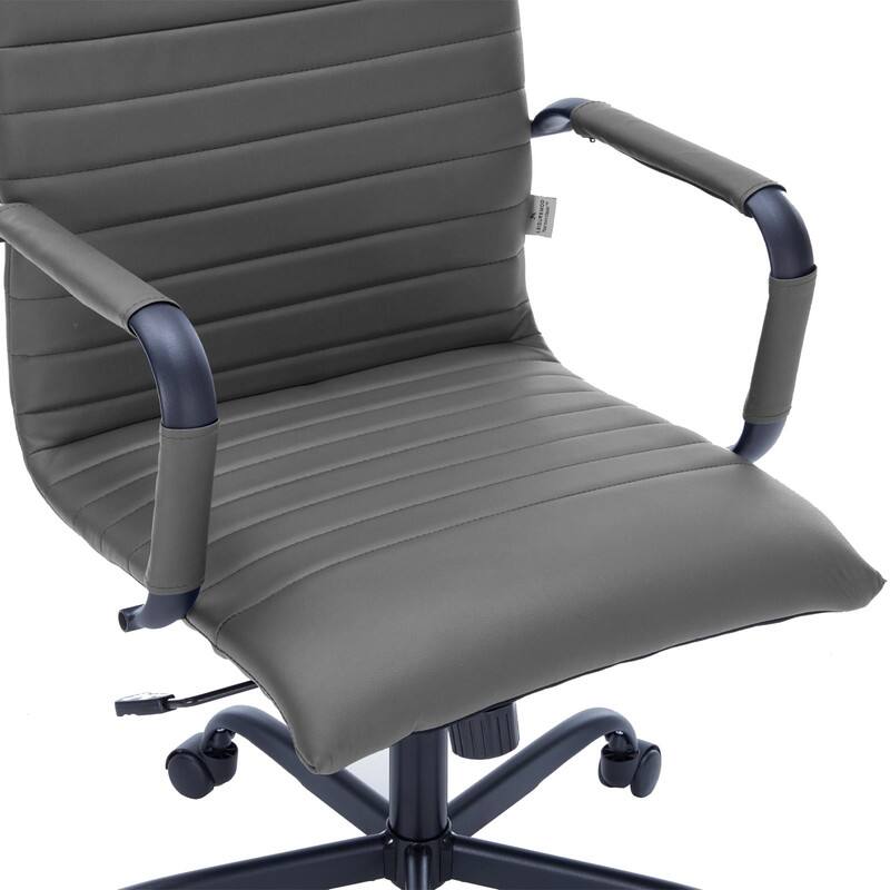 Alt View 7. LeisureMod - Harris Mid-Back Leather Office Chair Adjustable Height Tilt in Black Stainless Steel 360-Degree Swivel - Grey.