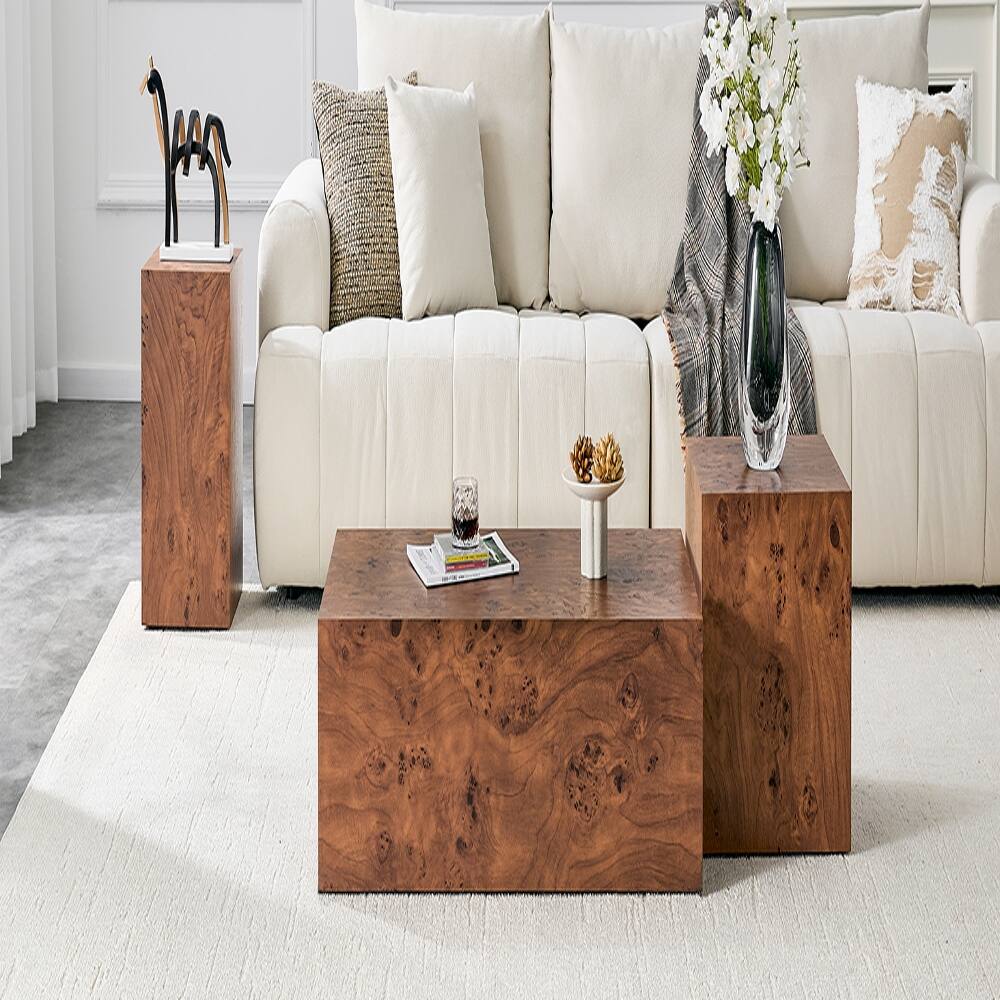 Alt View 4. Loheer - Loheer Burl Walnut Cube Table Height Adjustable MDF Coffee Table - Walnut.