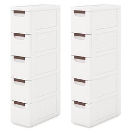 Gymax - 2PCS 5-Drawer Narrow Rolling Storage Cabinet w/ Pull Handles Built-in Wheels - White