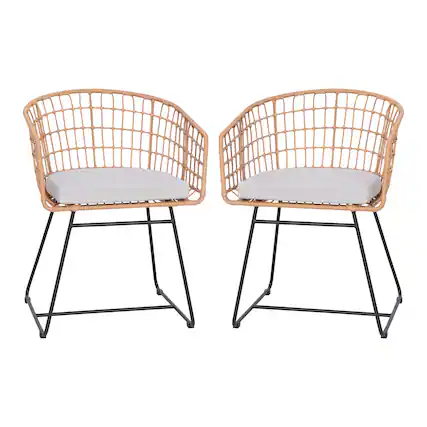Front. Emma + Oliver - Ari Set of Two All-Weather Faux Rattan Rope Chairs with Padded Cushions for Indoor and Outdoor Use - Light Gray Cushion/Natural Frame.
