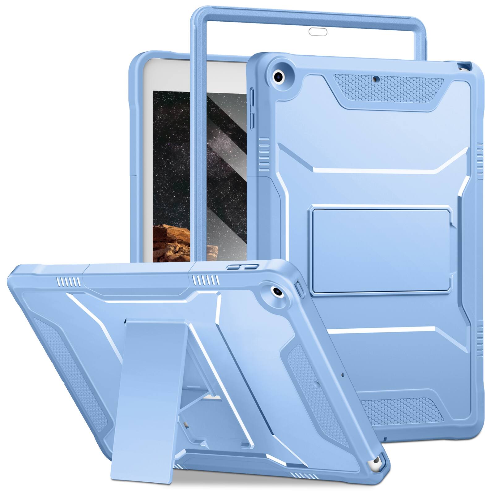 DTTO - iPad 10.2 inch Case for 7th/8th/9th Gen (2019-2021) with Screen Protector, Shockproof Cover and Kickstand - Light Blue