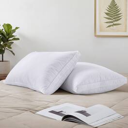 Peace Nest - Set of 2 Gusseted Goose Feather Bed Pillows with Quilted Cover, King - White