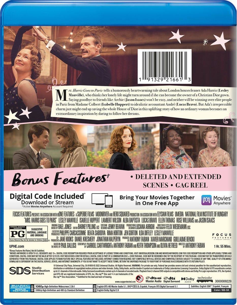 Back. Mrs. Harris Goes to Paris (Blu-ray + Digital Copy) [Blu-ray].