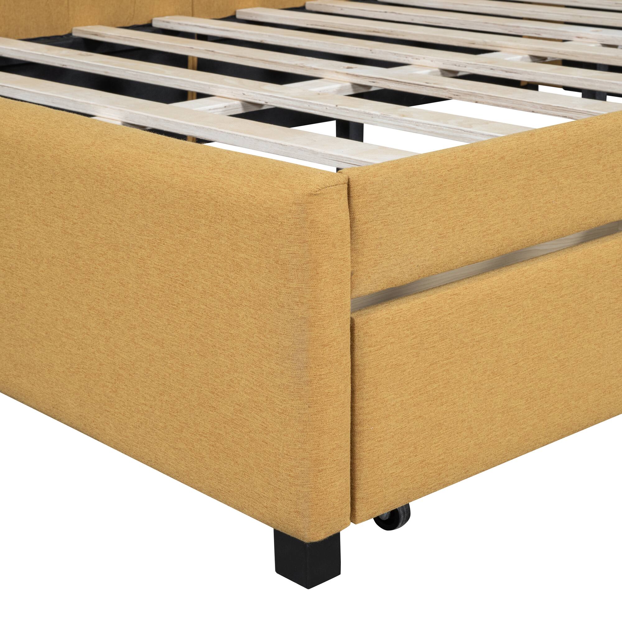 Alt View 6. Tiramisubest - Full Size Upholstered Daybed with 2 Storage Drawers Sofa Bed Frame No Box Spring Needed, Linen Fabric (Yellow) - Yellow.