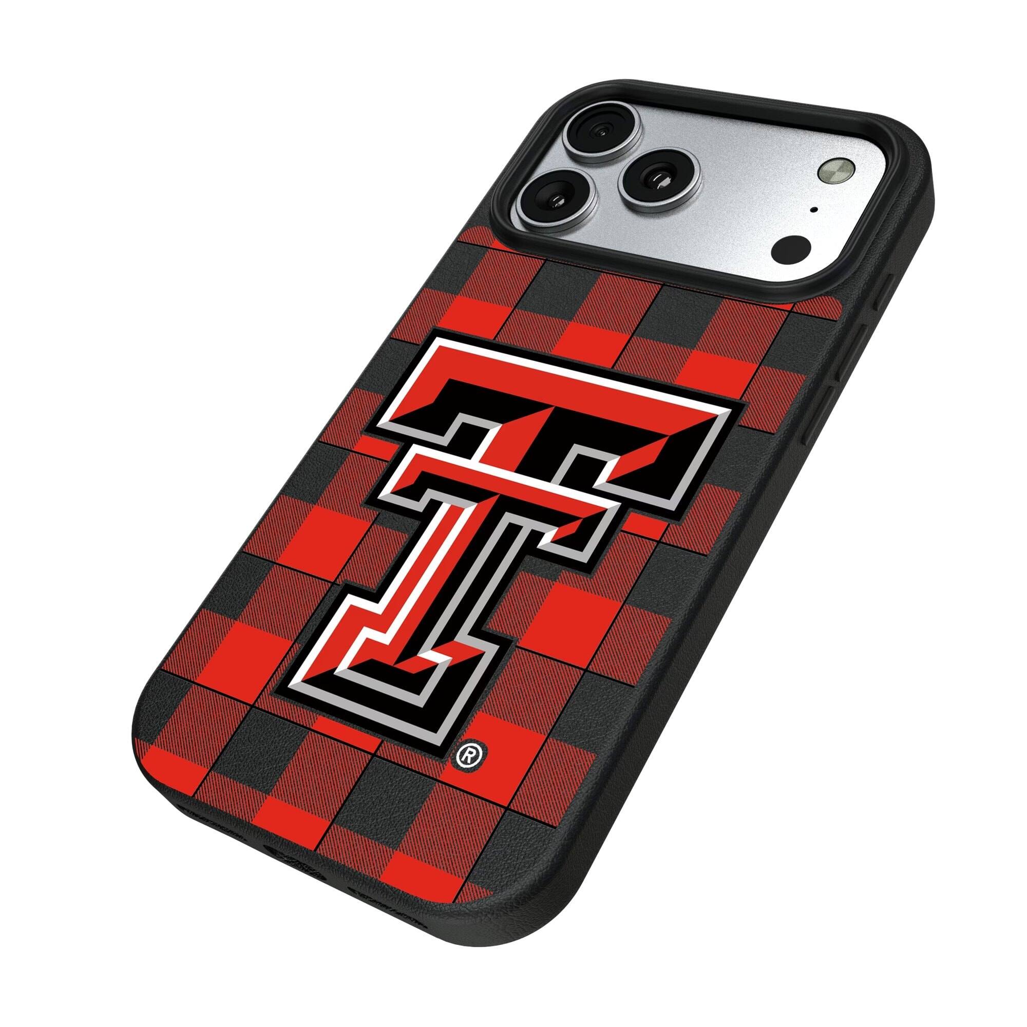 Alt View 1. Keyscaper - Texas Tech Red Raiders Plaid Magnetic Bump iPhone Case - 15 - Black.