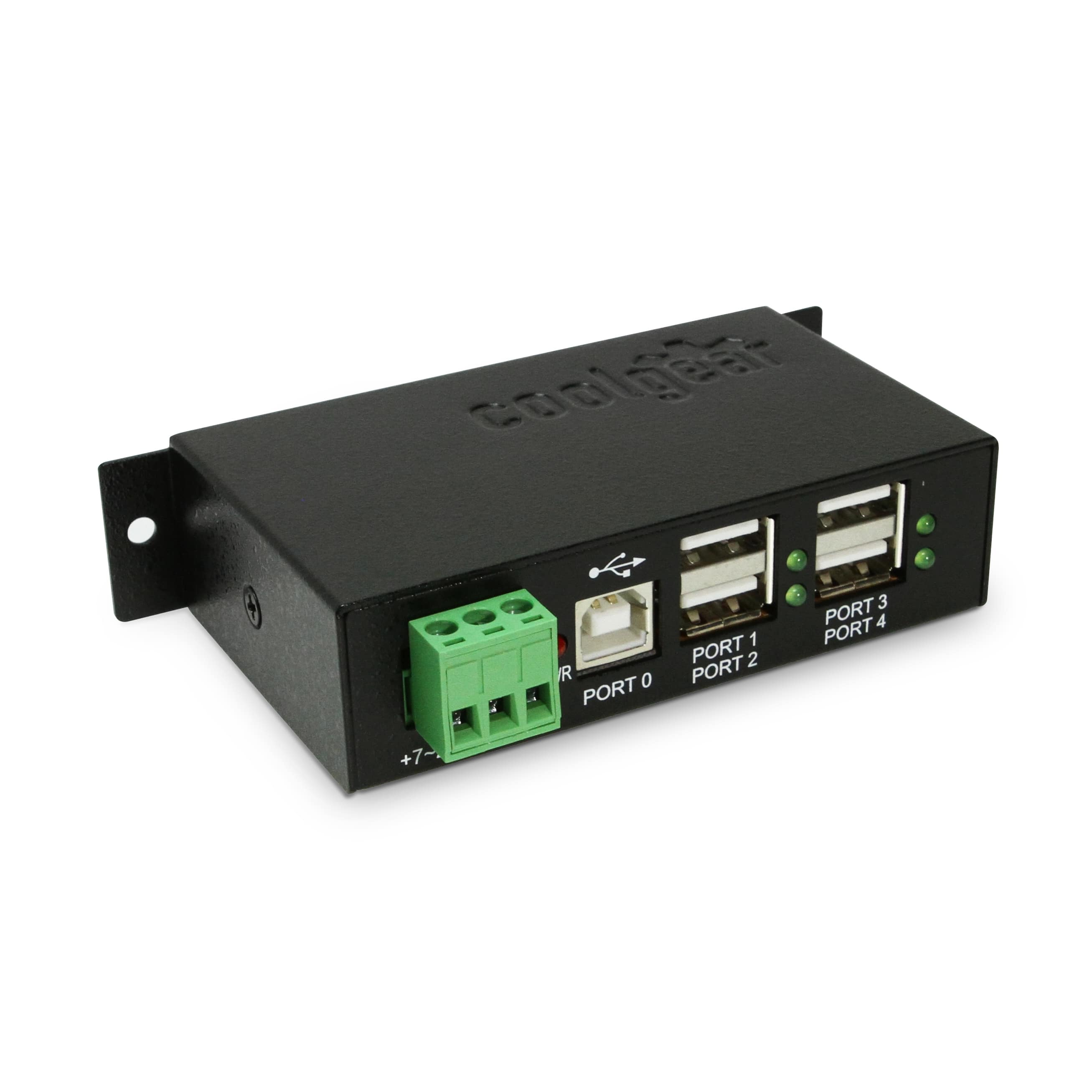 Coolgear - 4-Port USB Hub - 480Mbps (USB 2.0) - Wide Power Input - Surface & DIN Rail Mounting - Surge Protection - Black