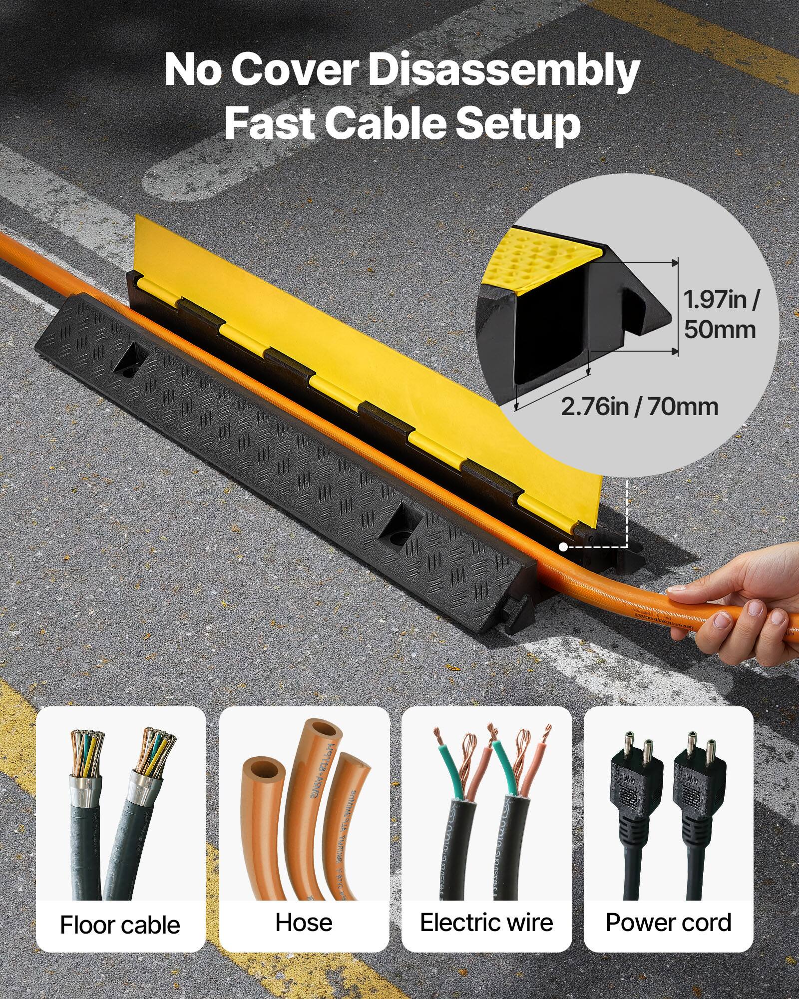 No Cover Disassembly Fast Cable Setup

1.97in / 50mm

2.76in / 70mm

Floor cable

Hose

Electric wire

Power cord