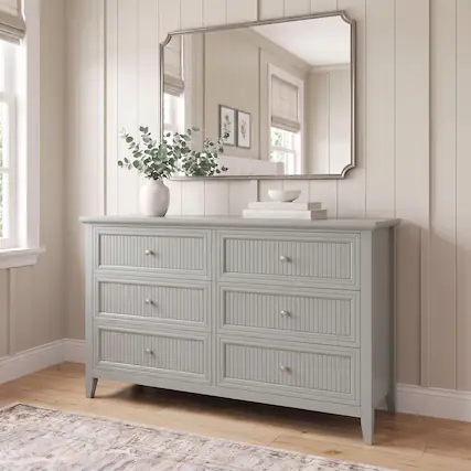 Front. Martha Stewart - Bedford Fluted 6-Drawer Dresser with Premium Hardware and Solid Wood Frame - Bedford Gray.
