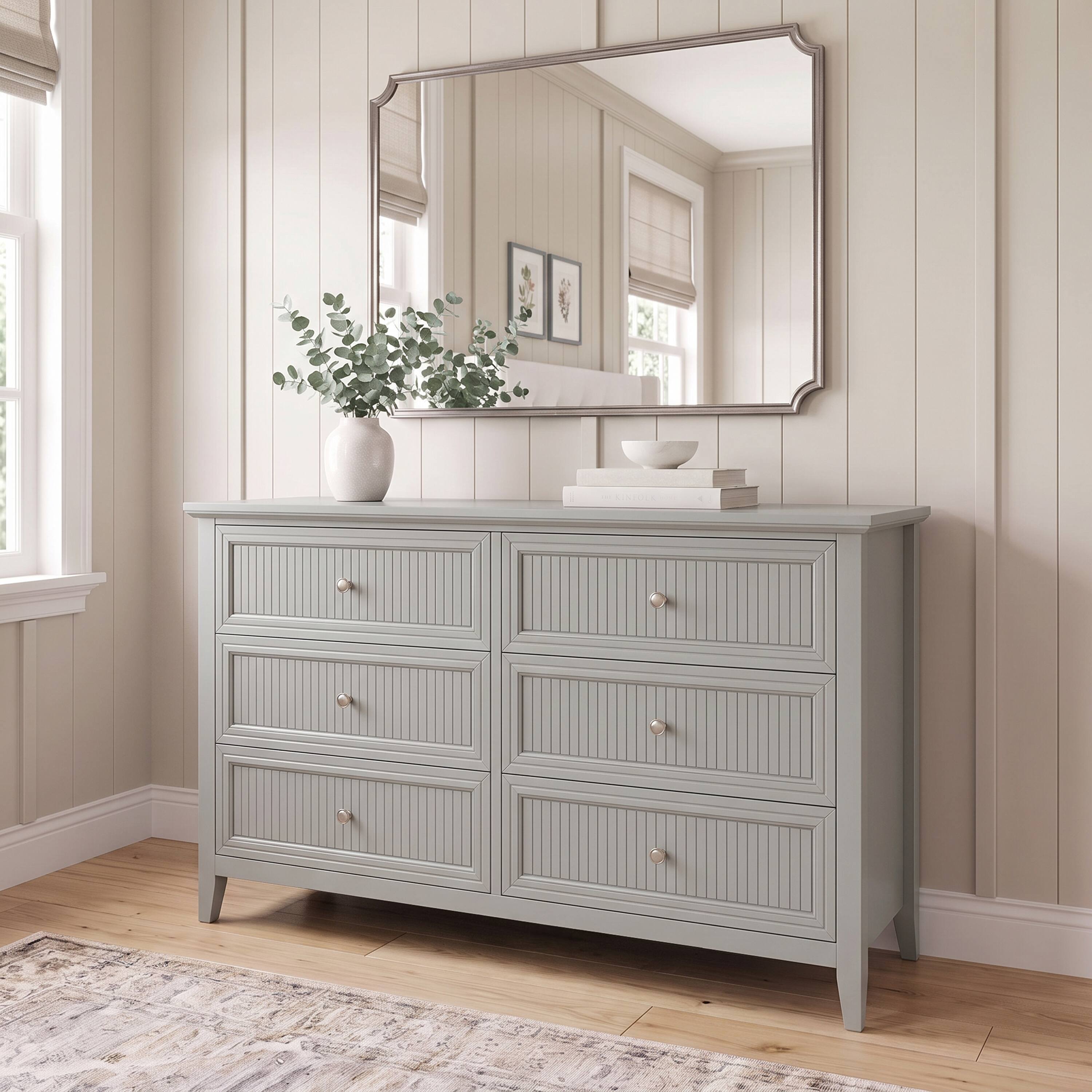Front. Martha Stewart - Bedford Fluted 6-Drawer Dresser with Premium Hardware and Solid Wood Frame - Bedford Gray.