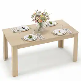 Costway - 63" Dining Table Rectangular Modern Kitchen Table For 6 People Home Furniture - Oak