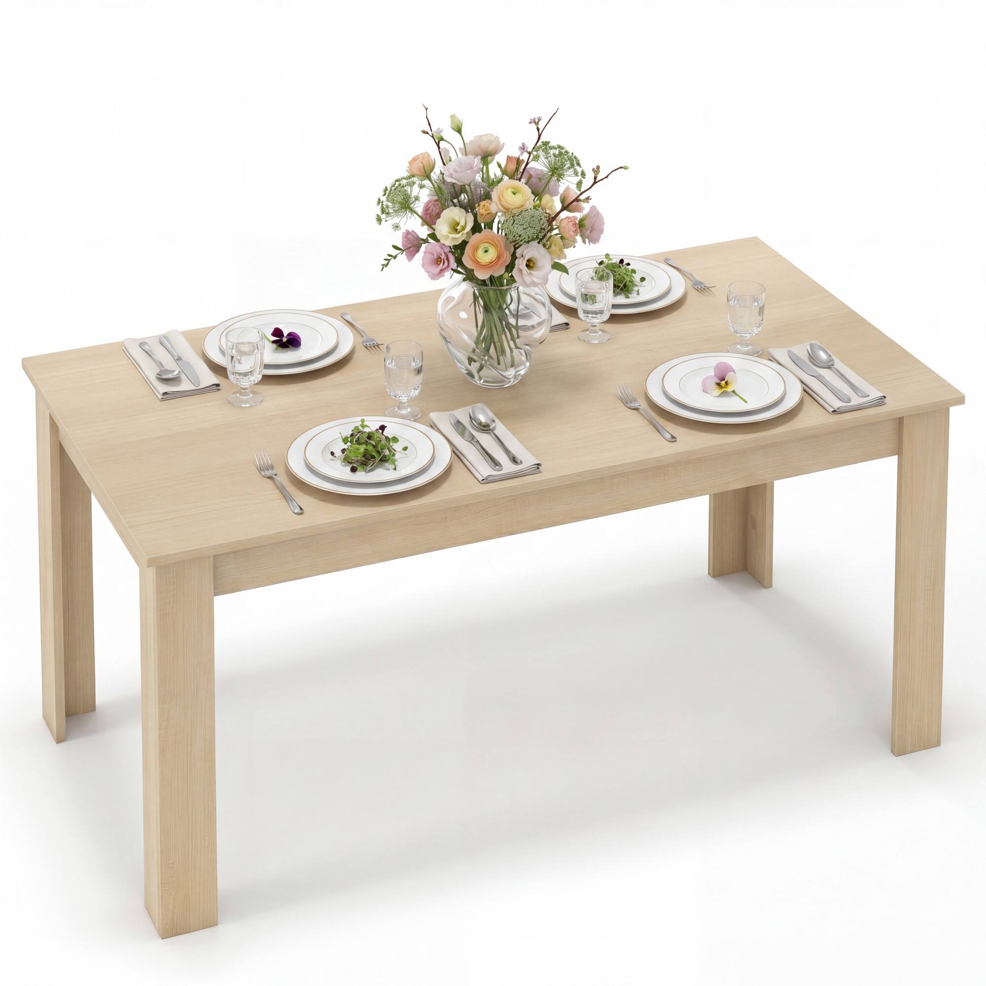 Front. Costway - Costway 63" Dining Table Rectangular Modern Kitchen Table For 6 People Home Furniture - Oak.