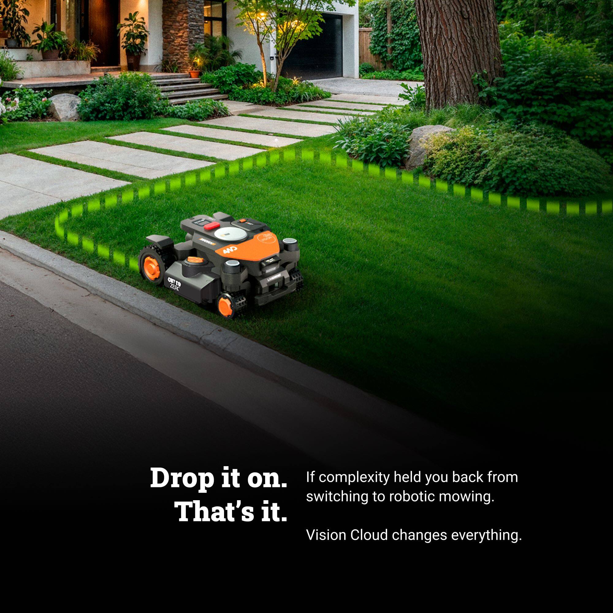 Drop it on.  
That's it.  

If complexity held you back from switching to robotic mowing.  
Vision Cloud changes everything.