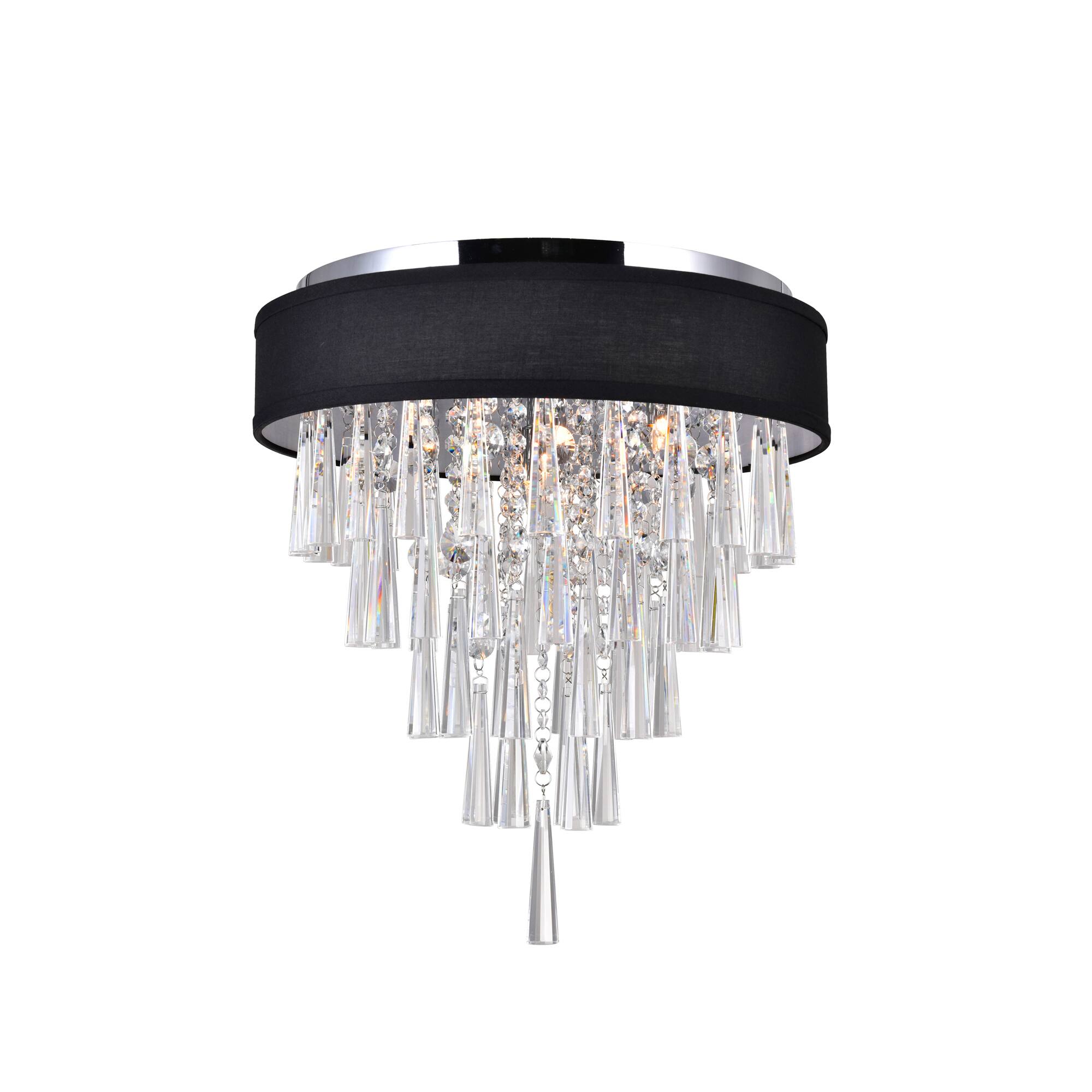 Angle. CWI Lighting - Franca 4 Light Drum Shade Flush Mount With Chrome Finish - Black.