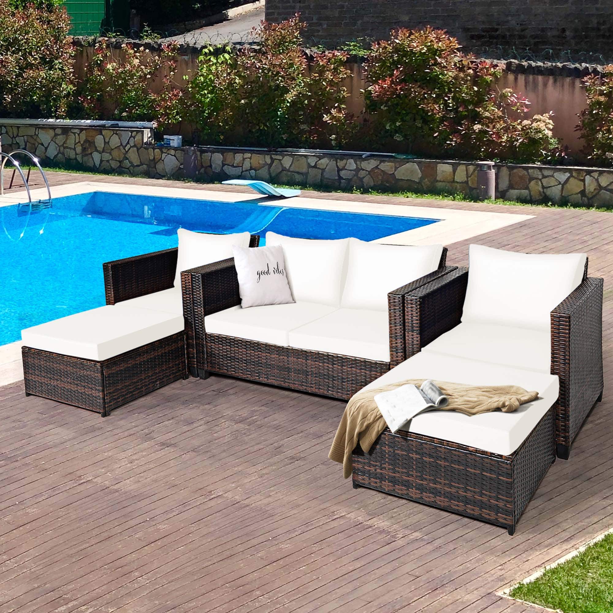 Gymax - 5PCS Outdoor Patio Rattan Conversation Sofa Furniture Set w/ Cushions - White price history on PriceWatchPro