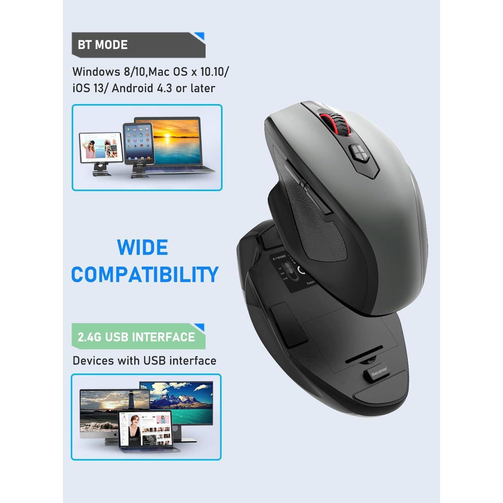 BT MODE  
Windows 8/10, Mac OS x 10.10/ iOS 13/ Android 4.3 or later  

WIDE COMPATIBILITY  

2.4G USB INTERFACE  
Devices with USB interface