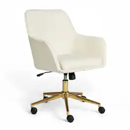 Martha Stewart - Rayna Upholstered Swivel Home Office Chair with Flared Arms - Off White Fabric/Polished Brass Frame