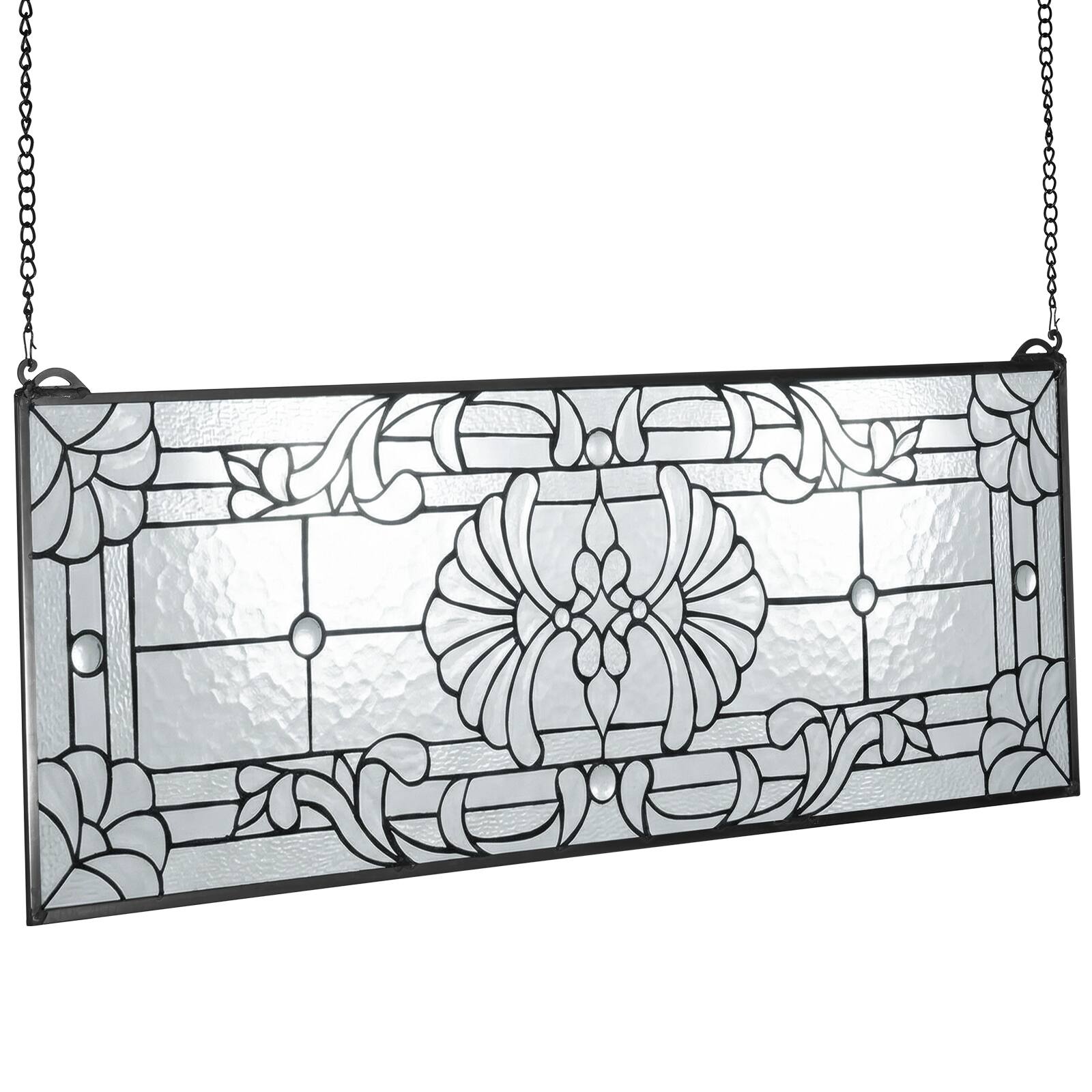 Alt View 5. VEVOR - Stained Glass Window Panel, 35.2" x 13" Tiffany Style Hanging Transom Window Panel with Chain - Colorful.
