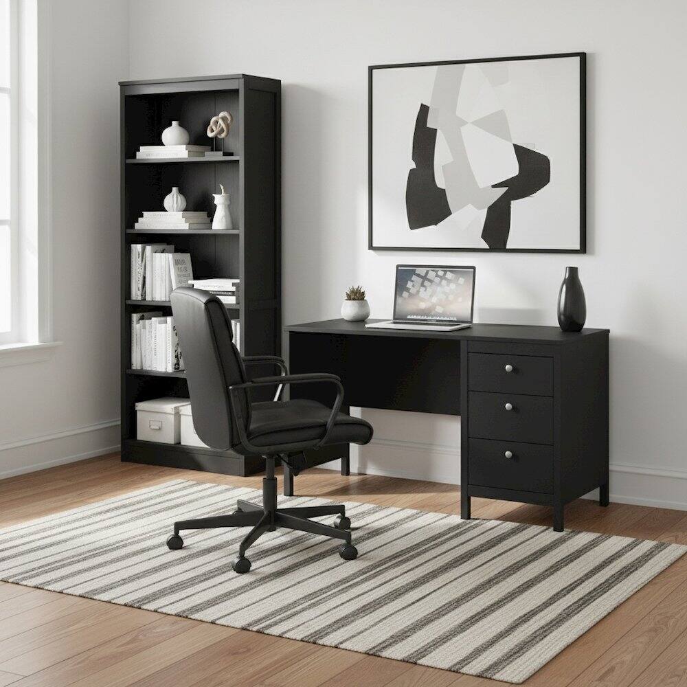 Left. FurniFact - Matte Computer Desk with 3 Drawers, Home Office Study Table - Black.
